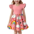 thumbnail image 3 of Pounoo New Dresses For Girls (3-14 Y) Spring And Summer Children Printed Flying Sleeves Short-Sleeved Round Neck Dress Waist Dress For Children Kids Dresses Girls 4-16, 3 of 6
