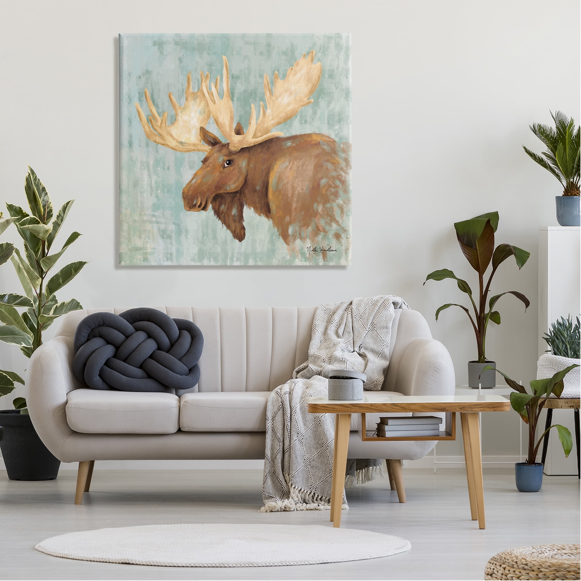 Stupell Industries Happy Moose Portrait Animals & Insects Painting Gallery Wrapped Canvas Print Wall Art, 36 x 36
