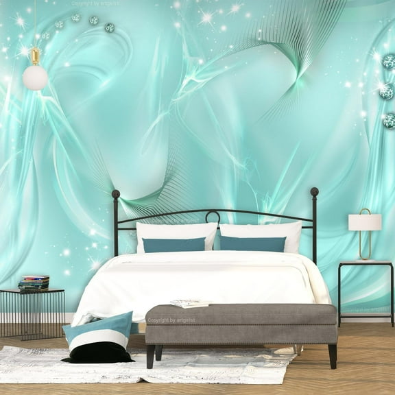 Tiptophomedecor Peel and Stick Glam Wallpaper Wall Mural - Enchanted Turquoise - Removable Wall Decals
