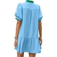 thumbnail image 2 of Short Sleeve Women Color Block V Neck Ruffle Mini Dress, 2 of 6