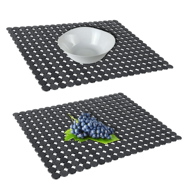 Estera/protector de Fregadero de Guijarro Texturizado de 2 Paquetes, Almohadilla de Fregadero de Cocina Ajustable, 15.7 in X 11.8 in, Negro