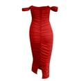 thumbnail image 4 of Wycnly Dresses for Women Party Prom Sexy off Shoulder Ruched Bodycon Wrap Pencil Dresses Tube Top Sleeveless Solid Summer Midi Formal Dress Red l, 4 of 4