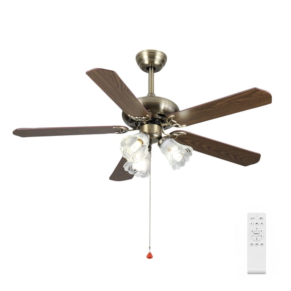 42-Inch Vintage Ceiling Fan with Light, Antique Bronze & Walnut, Remote, 6-Speed Reversible Blades