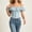 Blue-AB, variant on Women Ruffle off Shoulder Top Straight Neckline Lace Up Backless Hook-Eye Front Corset Bustier Top Eyelet Textured Blue-AB S(S)