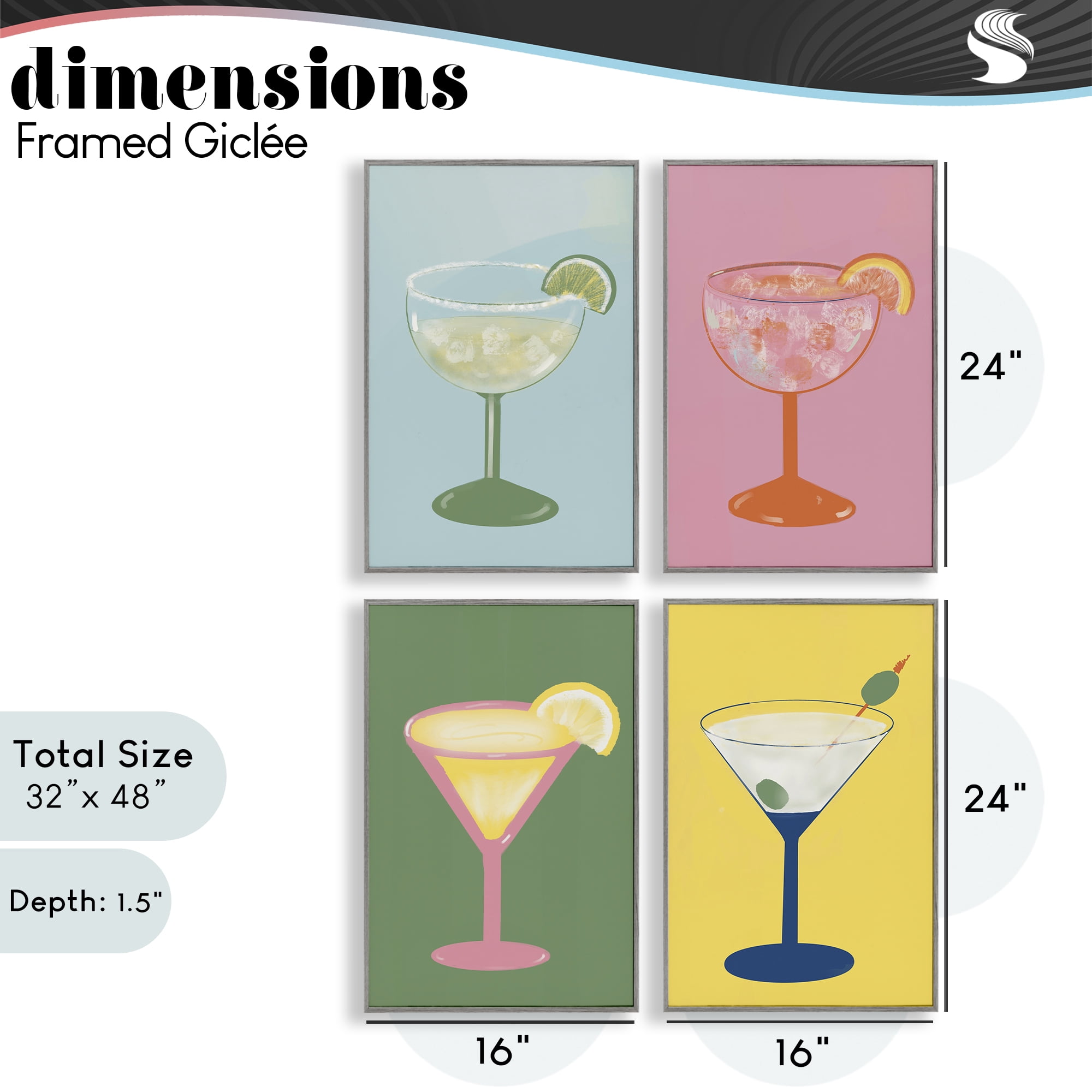 Stupell Industries Stylish & Fun Cocktails 4 Piece Gray Framed Giclee Art Set, design by Robin Maria
