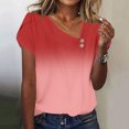 thumbnail image 5 of Womens Short Sleeve Slant Neck Trendy Loose Fit Top with Artistic Color Gradient Drip Print, 5 of 6