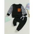 thumbnail image 2 of Bagilaanoe 2PCS Toddler Baby Boy Long Pants Set Checkerboard Long Sleeve Sweatshirt Pullover Tops + Drawstring Sweatpants 6M 12M 18M 24M 3T Kids Casual Sweatsuits, 2 of 8