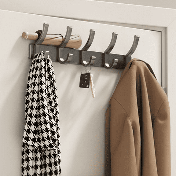 Bxaolu Coat Rack Wall Mounted - 5 Hooks, Heavy Duty, Stainless Steel, Metal Coat Hook Rail for Coat Hat Towel Purse Robes Mudroom Bathroom Entryway, Black