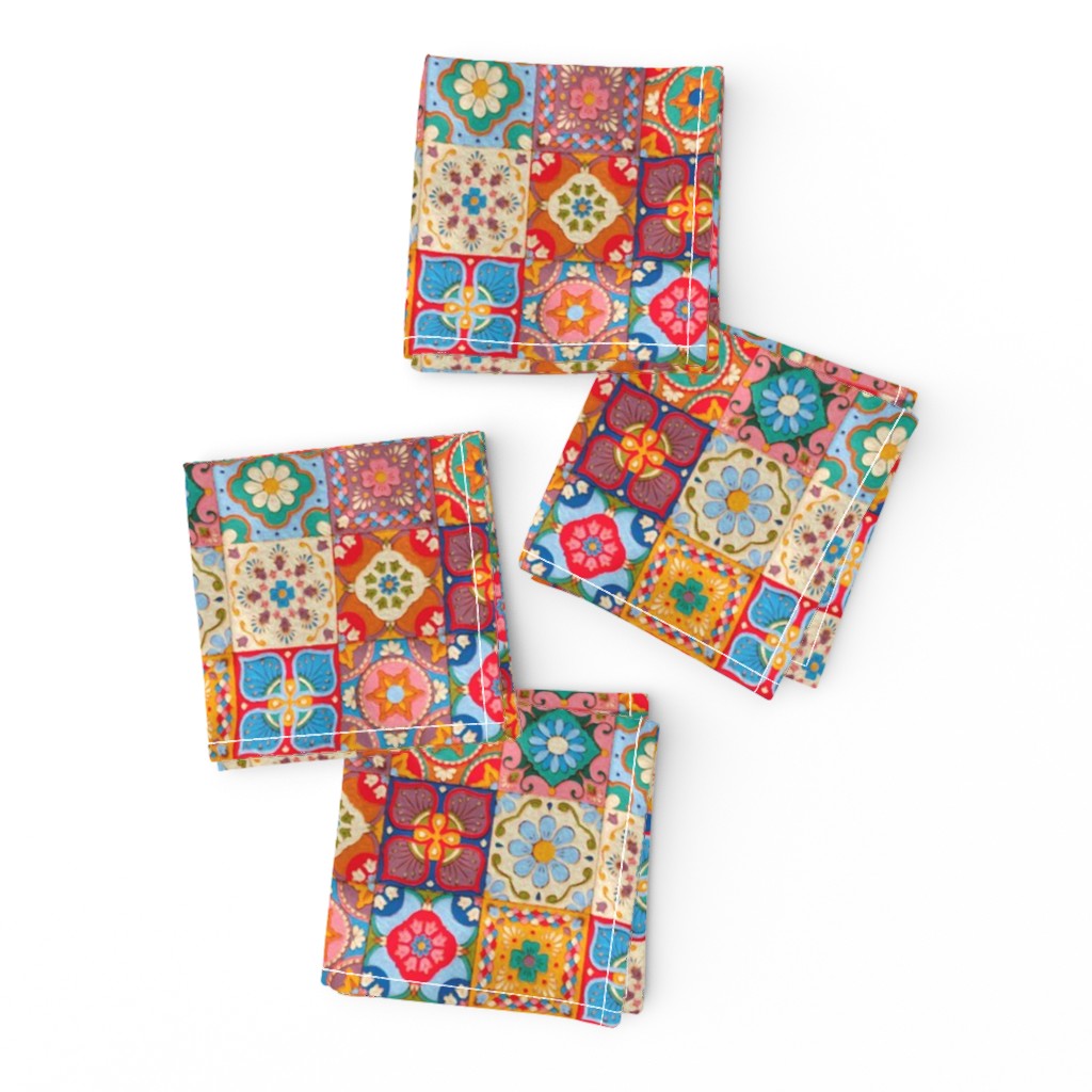 Cocktail Napkins Spanish Tiles Traditional Colorful Bohemian Cassiopee Set of 4