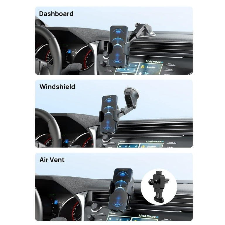Car Phone Holder, Universal Hands-Free Phone Holders for Your Car, 3-in-1  Phone Mount for Car Dashboard Windshield Air Vent Compatible with iPhone