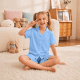 thumbnail image 4 of Aideaone Girls Satin Pajama Set Short Sleeve Button Down Silk Sleepwear 2 Piece Summer Loungewear for Child Girl 6-14Y, 4 of 6