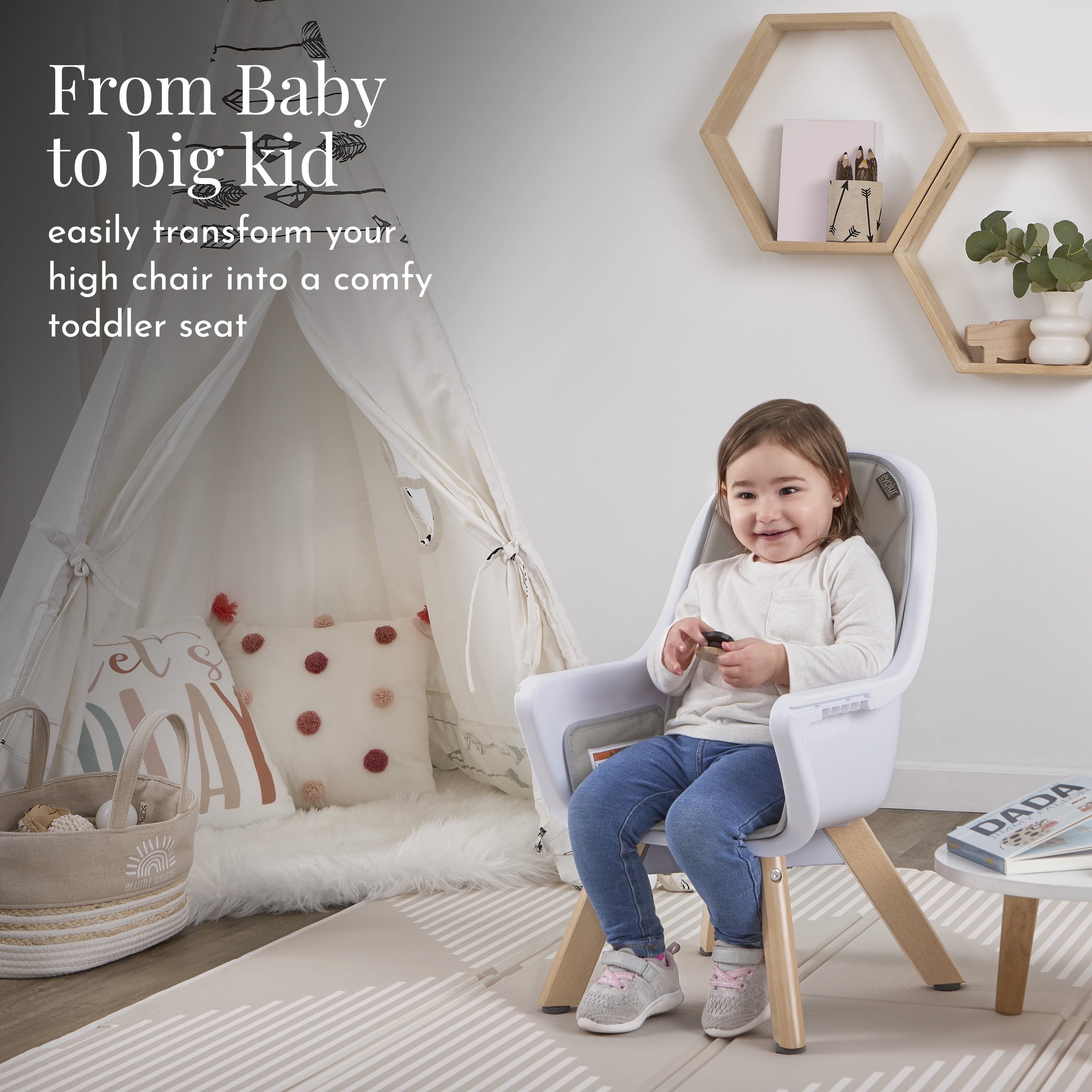Evolur Zoodle 3-in-1 High Chair Booster Feeding Chair with Modern Design, Light Grey
