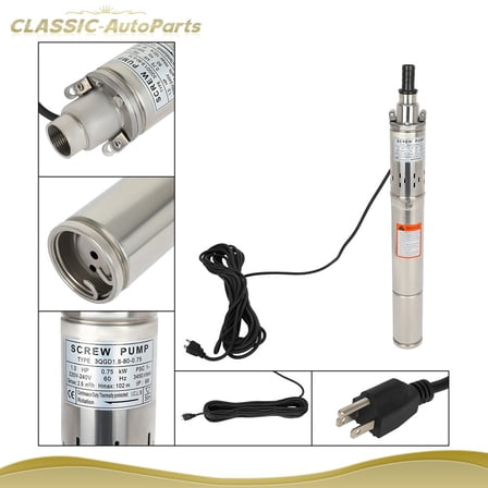 1" 1Hp 220V/60Hz Screw Pump Submersible Water Deep Well Pump Stainless Steel