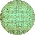 thumbnail image 1 of Ahgly Company Machine Washable Indoor Round Abstract Turquoise Blue Modern Area Rugs, 7' Round, 1 of 4