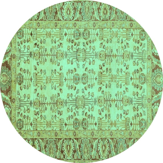 Ahgly Company Machine Washable Indoor Round Abstract Turquoise Blue Modern Area Rugs, 7' Round