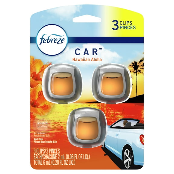 Febreze Car Odor-Eliminating Air Freshener, Hawaiian Aloha, 3 Ct