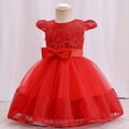 thumbnail image 5 of REORIAFEE Girl Pageant Party Dress Tulle Princess Flower Girls Wedding Gown Sleeveless Lace Bow Mesh Dress Gauze Dress Princess Dress Red 0-6 Months, 5 of 9