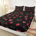 thumbnail image 3 of Feelyou Teens Cartoon Strawberry Queen Sheet Sets, Black Red Flat Sheet, Romantic Princess Style Queen Fitted Sheet, Luxury Bedroom Decor, 4 Pieces, 3 of 7
