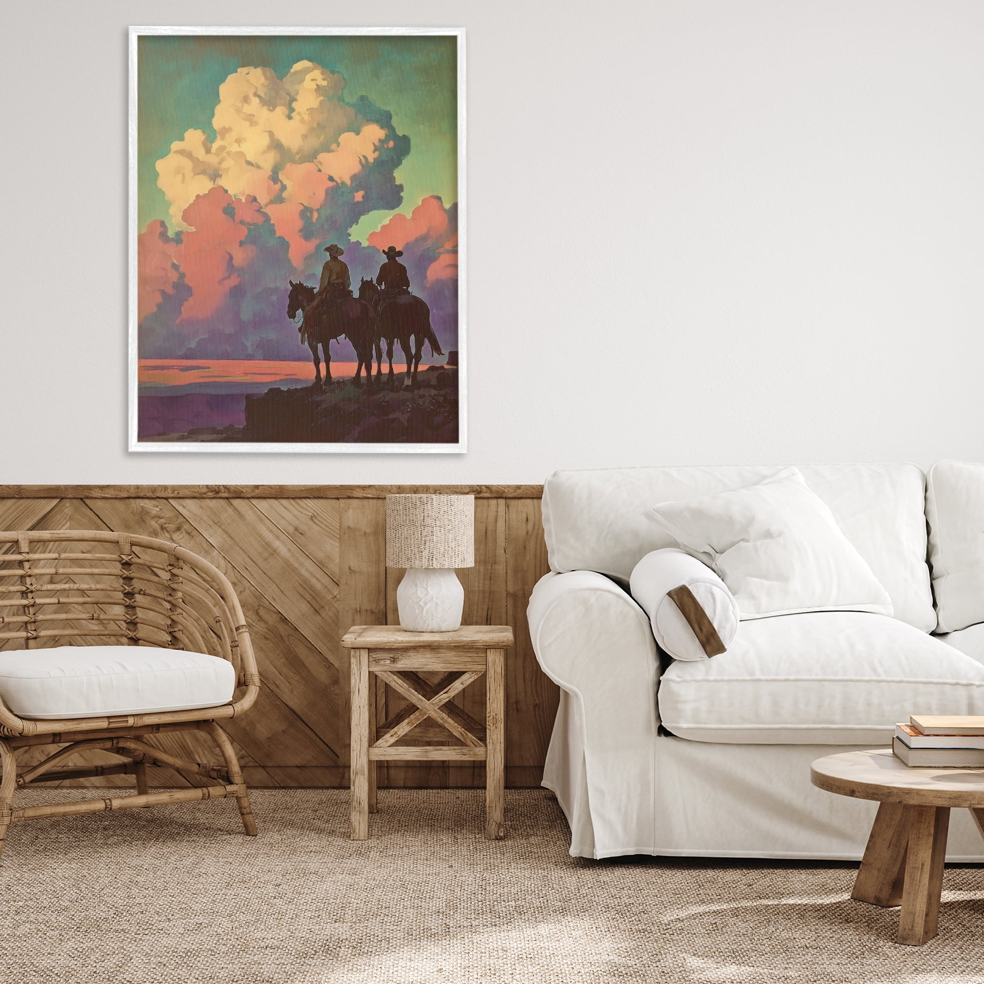 Stupell Industries Cowboys Silhouetted Against Clouds White Framed Giclee Art, design by Arlington Prints