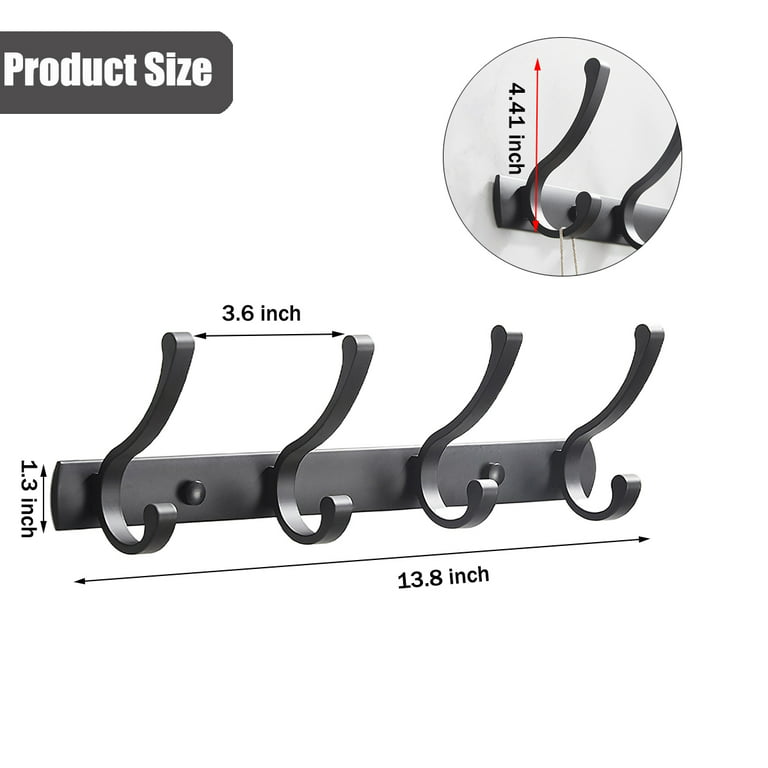 Coat Rack Wall Mounted, Dinosam Coat Hooks for Hanging Coats,Heavy Duty Metal Hook Rack Rail with 4 Hooks Coat Hanger Wall Mount for Purse Clothes