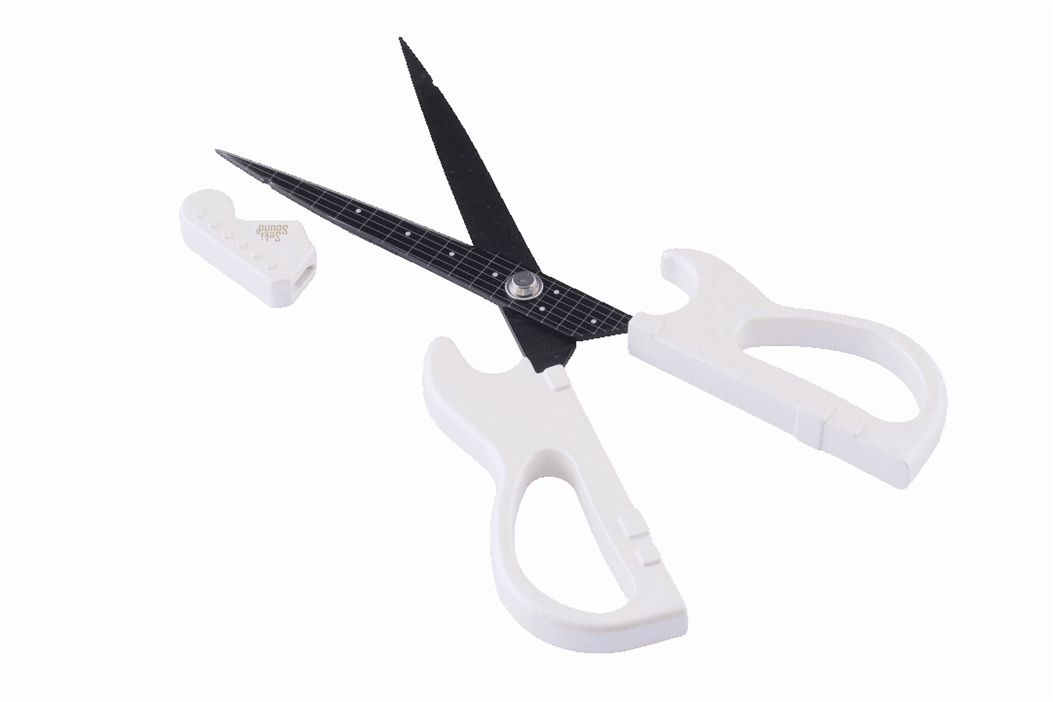 Seki Sound Guitar Scissors with Stand for Display, Made in Japan - Pearl White