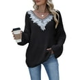 thumbnail image 2 of Women'S Lace Sequin Appliques Sweater Fall Winter V Neck Long Sleeve Sweaters Trendy Cozy Casual Sweaters Black L, 2 of 8
