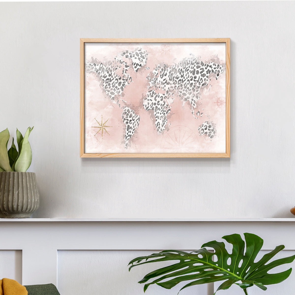 Pink Cheetah Map by Natalie Carpentieri - Restickable Framed Giclée Print