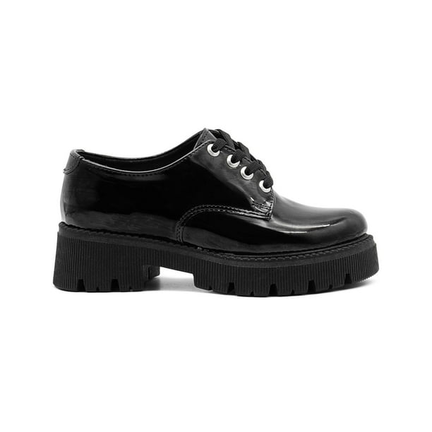 Zapato Derby Para Mujer Chunky Plataforma Charol Negro negro 22.5