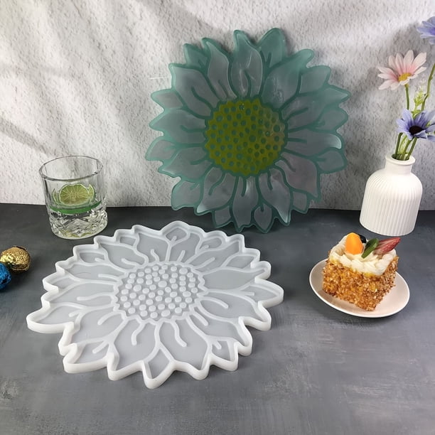 Kit de moldes de resina de girasol, bandeja de silicona y posavasos for decoración del hogar y almacenamiento de joyas, 1 ud.
