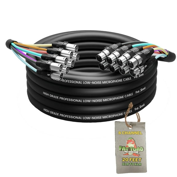 XLR Snake Cable (8 Channels) 20 FT by Fat Toad Patch Studio, Stage, Live Sound Recording Multicore Cords Pro Audio Shielded Female to Male Microphone Cables for DJ Digital Mixers or PA Amplifiers