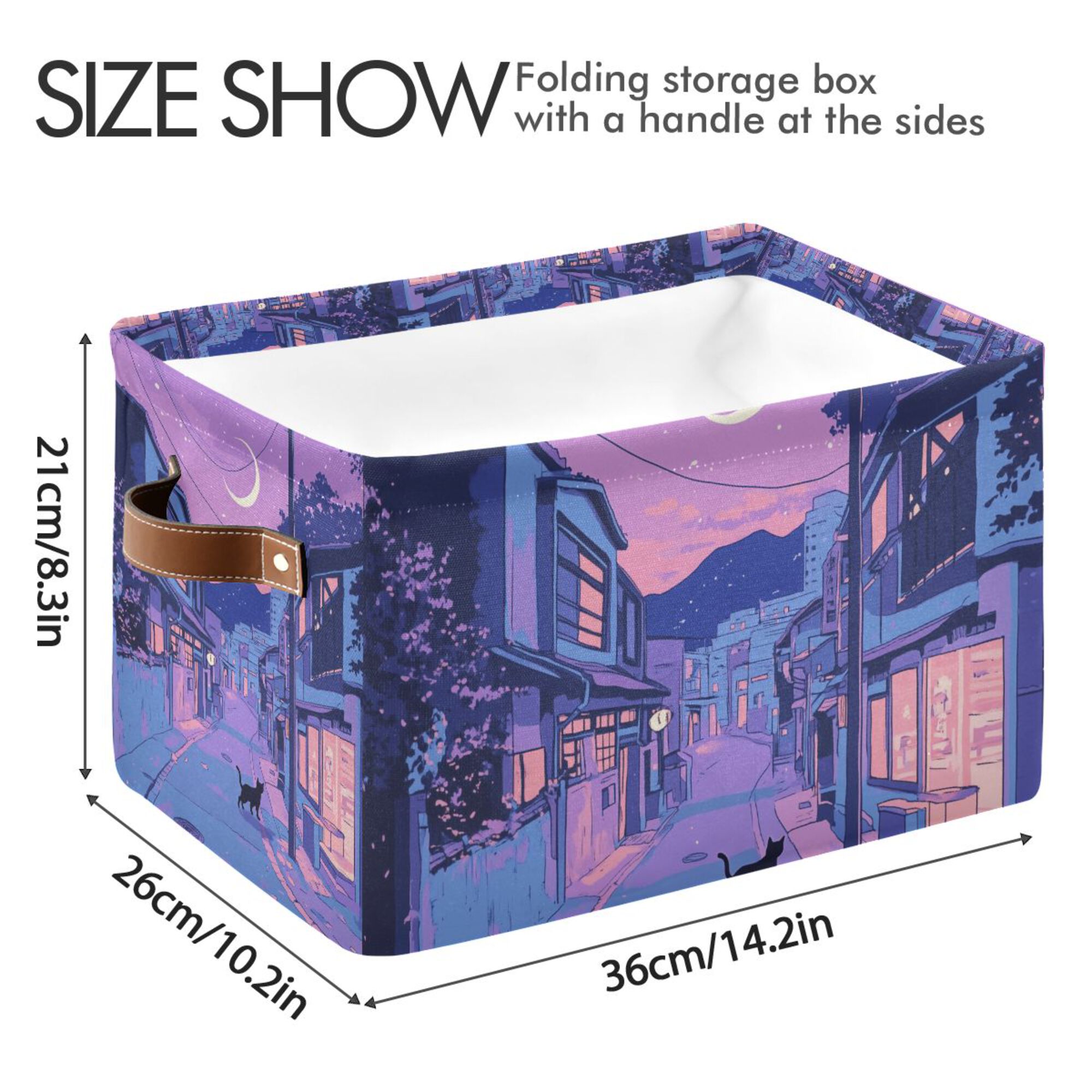 Yayeee Canvas Storage Basket with Handles for Shelves Fabric Bins Closet Organizer, Cat Walking in Street