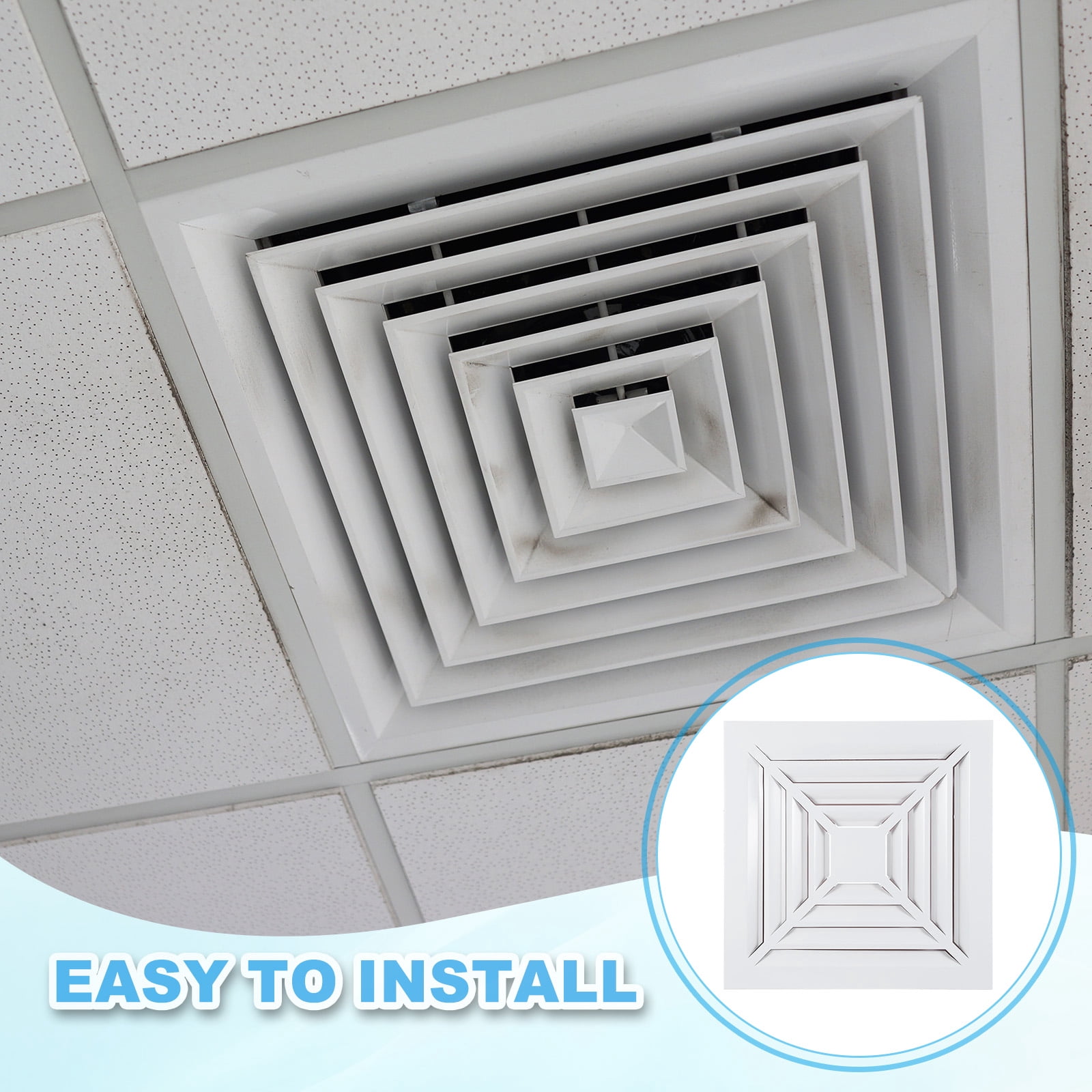 Uxcell Square Air Vent Cover, Aluminum Alloy Air Return Grille Sidewall or Ceiling Air Diffuser with Pipe for Home Office 4"