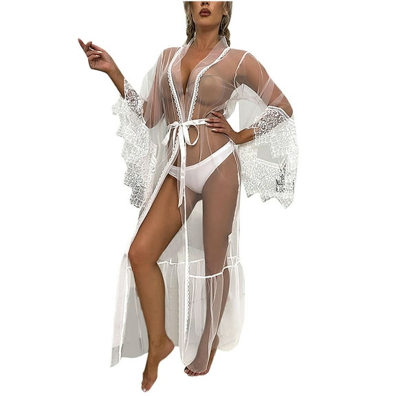 Lilgiuy Women's Solid Color Nightgown Charming Pajamas Cardigan Robe Nightgown for Valentine's Day