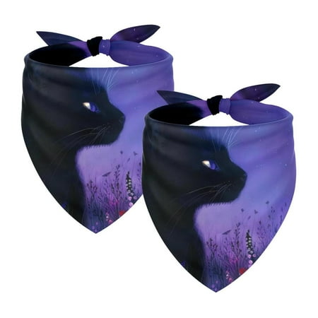 PhooArto Black Cat Purple Flower Field Dog Bandanas 2 Pack Soft Washable Pet Scarf Triangle for Large Dogs Puppies and Cats