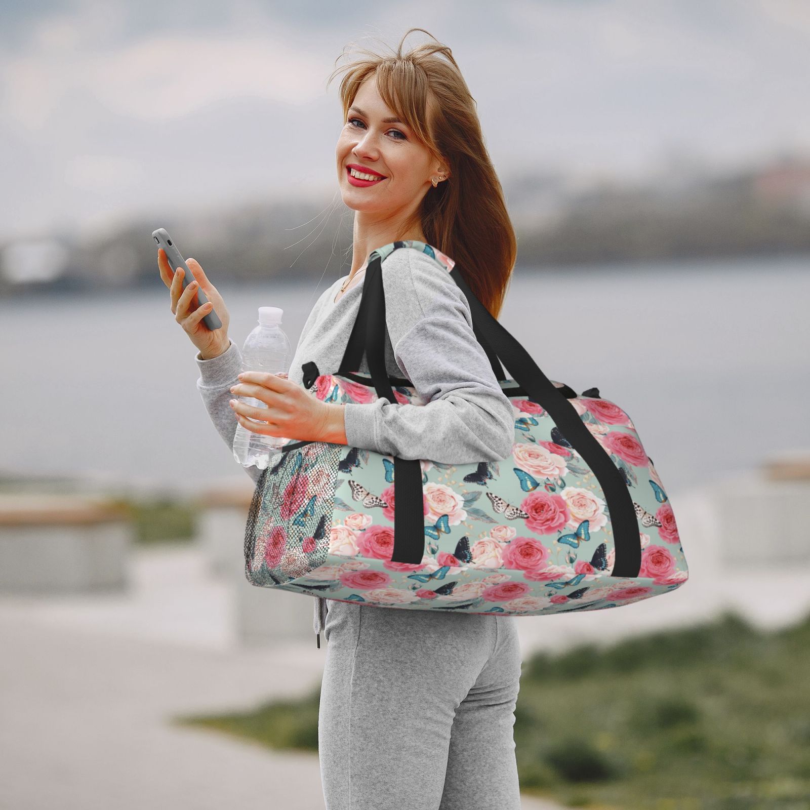 Fuzoiu Roses and Butterflies Print Travel Duffle Bag,Carry On Tote Bags,Duffel Bag,Sport Gym Bag, Hospital Bag for Labor and Delivery, Overnight Bag,Luggage Bag