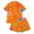 thumbnail image 4 of CAIVO Girls Halloween Print Pajama Sets Lapel Short Sleeve Button Down Shirt With Shorts 2 Piece Kids Nightwear Loungewear, 4 of 5