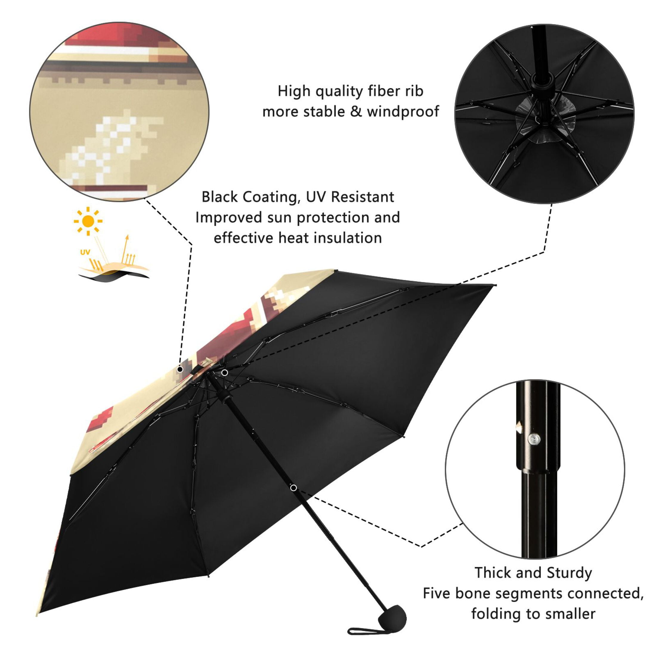 Coffee Cups Umbrellas for Sun Auto Open Close UV50+ Waterproof 5-Fold Compact Fiberglass Frame