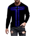 thumbnail image 2 of Blusas y camisas de manga larga con cuello redondo para hombre, blusa informal de manga larga con cuello redondo y estampado de rayas, blusa de poliéster para hombre, 2 of 5