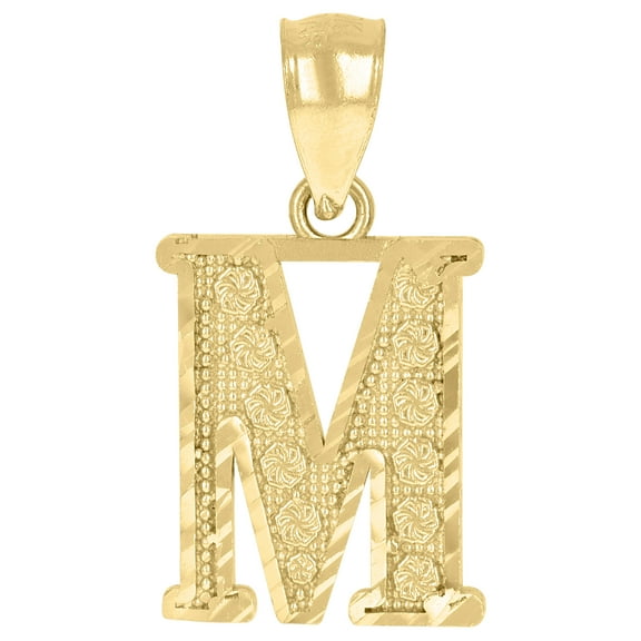 10k Yellow Gold Unisex Initial M Alphabet Charm Pendant