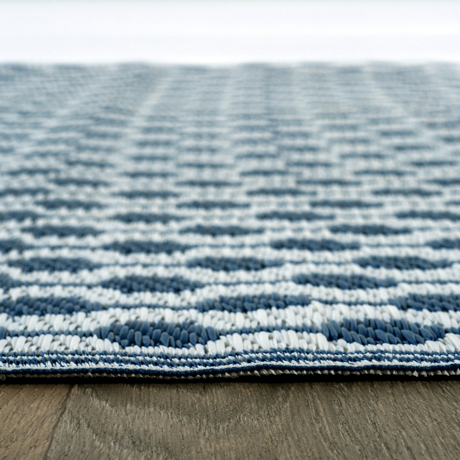 World Rug Gallery Contemporary Bohemian Geometric Reversible Recycled Plastic Outdoor Picnic Mat, Camping Rug, RV Rug - BLUE 5'x7'