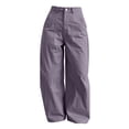 thumbnail image 4 of Women's High Waist Wide Leg Casual Pants Lightweight Loose Baggy Trousers with Pockets Vintage Stitch Design Workwear Pants Streetwear Purple, 4 of 7