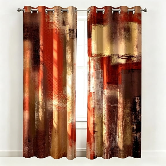 Burnt Orange Blackout Curtains, Abstract Brown Black Modern Window Drapes For Bedroom Living Room, Grommet Top Room Darkening Curtains Home Decor 42"W x 63"L (Pack of 2)