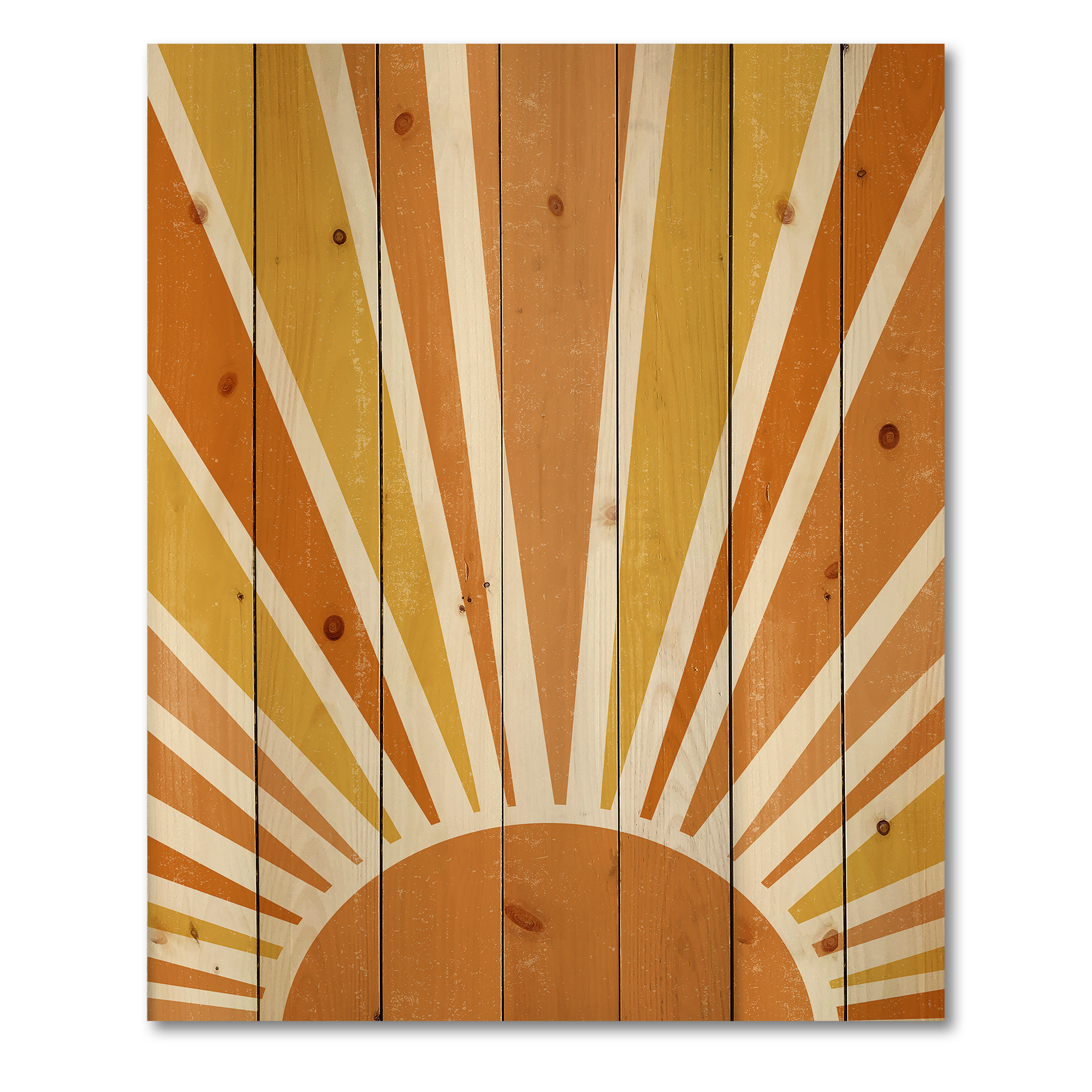 Designart 'Minimal Bright Shining Orange Sun Rays II' Modern Print on Natural Pine Wood