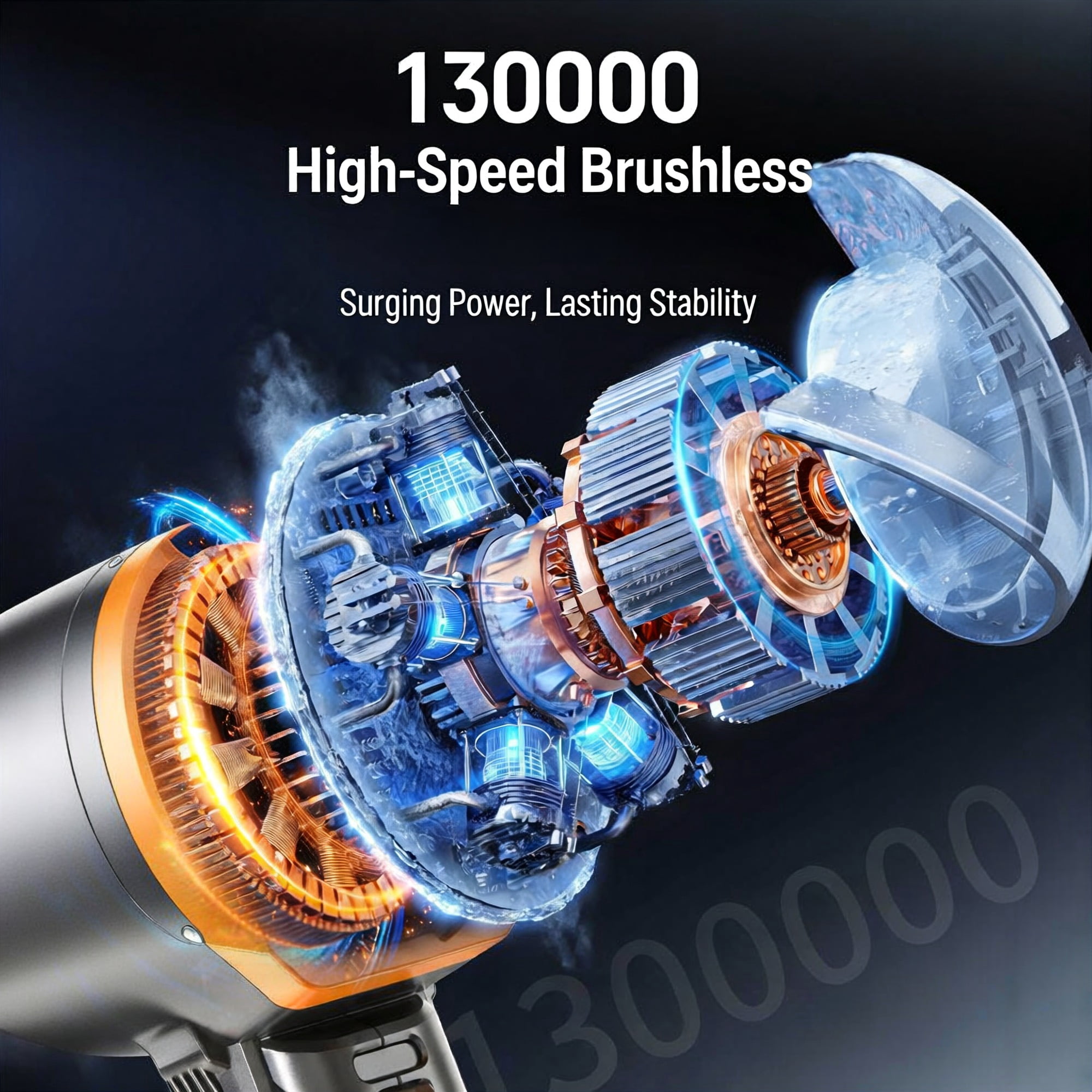 Asoricing Compressed Air Duster with Flashlight, 130,000RPM Powerful Electric Air Duster Blower Rechargeable with Brushless Motor, 4-Gear Adjustable Mini Air Blower Cordless, Orange