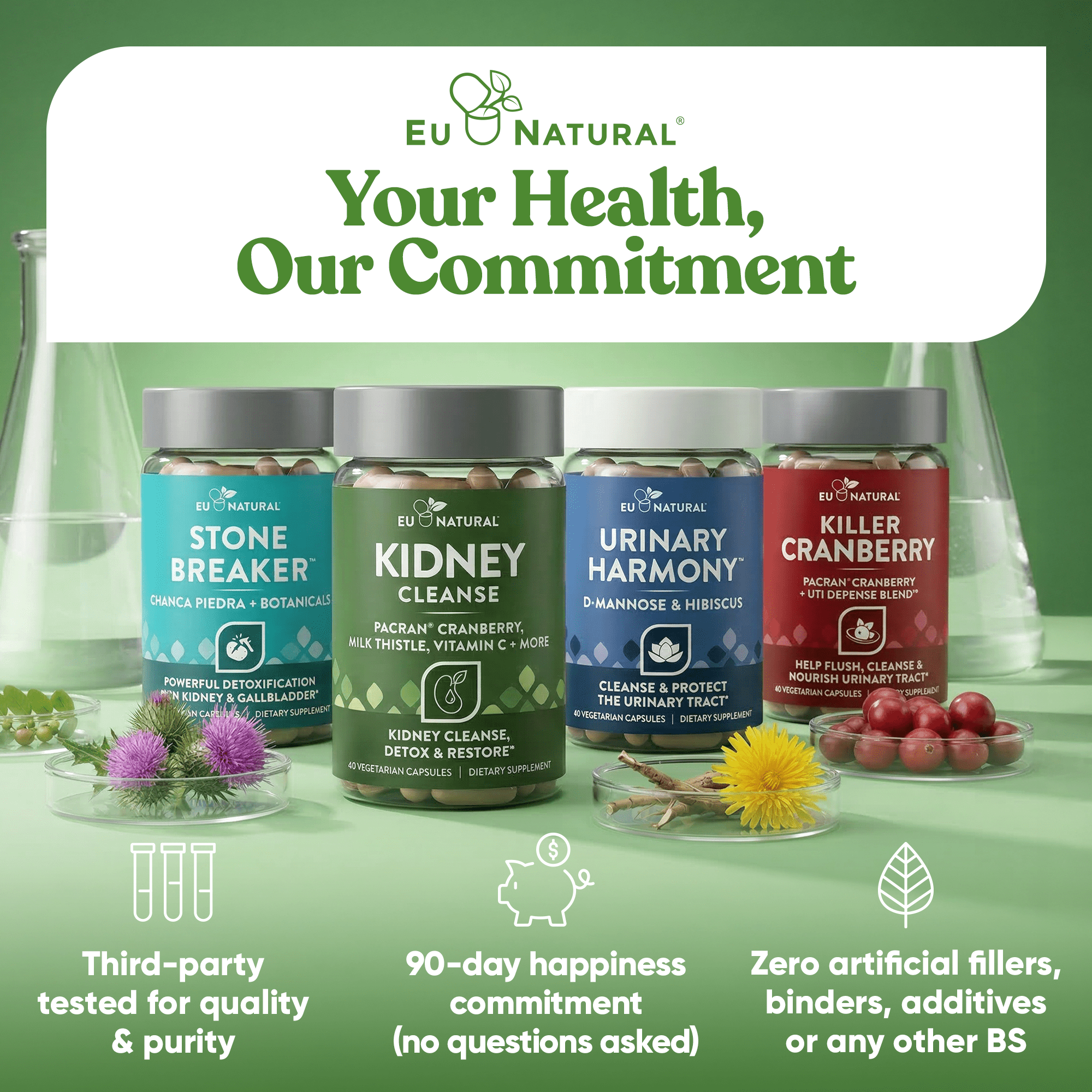 Eu Natural Kidney Cleanse Detox Supplement - Advanced Kidney Support Formula with Cranberry Pacran, Dandelion Root, Turmeric & Milk Thistle - 60 Capsules