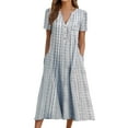 thumbnail image 1 of Daznico Robes Élégantes pour Femmes, Robe Ample à Imprimé Dégradé pour Femmes à Col en V, Manches Courtes, à Empiècements, Robe de Vacances, Robes pour Femmes Qui Camouflent le Ventre, 1 of 4