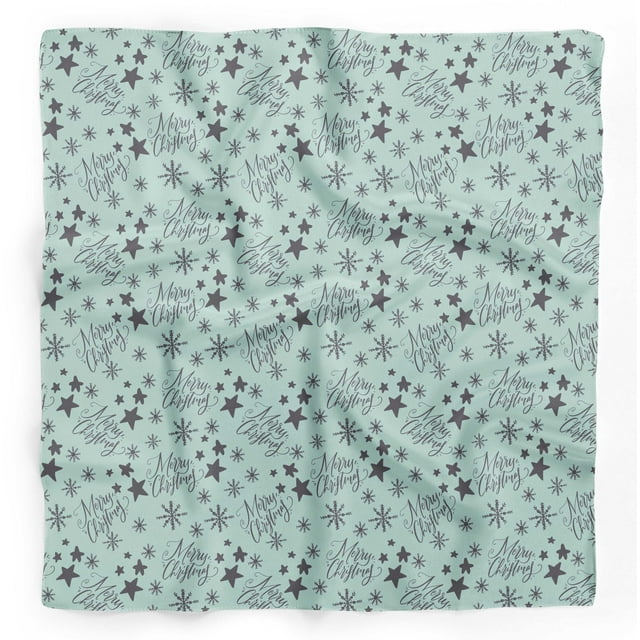 Bimba Green Star & Snowflakes Text Printed Pure Silk Scarf For Hair Neck Head Bandanas For Women 40 x 80 Inches