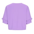 thumbnail image 7 of LEKWK Womens Linen Blouse Ruffle Sleeve Button Down Shirt Round Neck Tunic Tops Cute Tops Loose Fit Solid Soft Summer Casual Outfits, 7 of 7