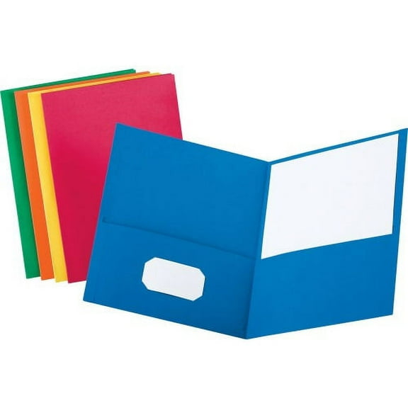 Oxford Twin Pocket Letter-size Folders Letter - 8 1/2" x 11" Sheet Size - 100 Sheet Capacity - 2 Internal Pocket(s) - Leatherette Paper - Blue, Green, Yellow, Orange, Red - Recycled - 25 / Box