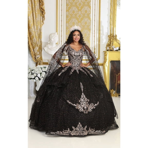 Women's Layla K Black And Gold Quinceanera Dress Glitter Ball Gown LK218 6